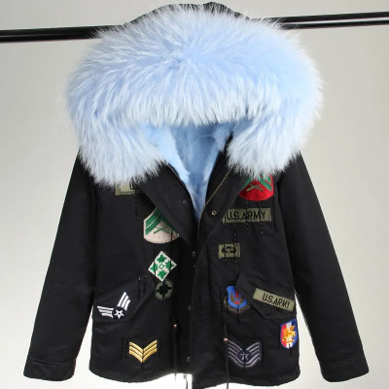 Women's Winter Casual Denim Thick Short Parka With Raccoon Fur