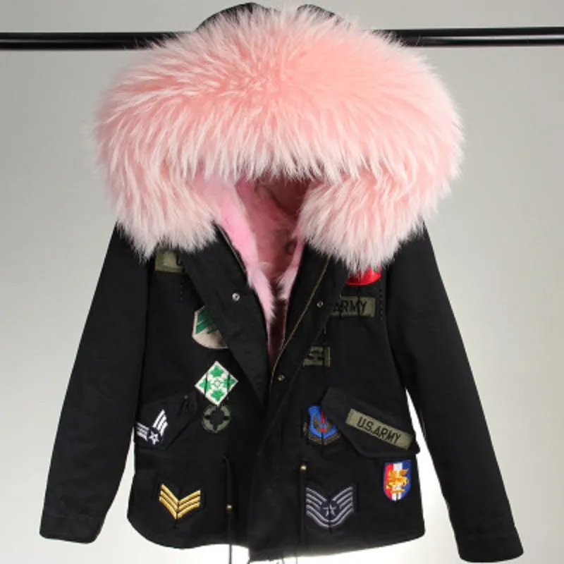 Women's Winter Casual Denim Thick Short Parka With Raccoon Fur