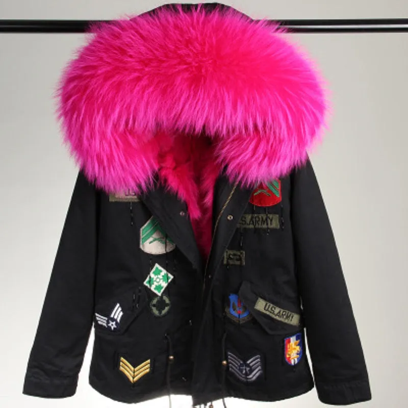 Women's Winter Casual Denim Thick Short Parka With Raccoon Fur