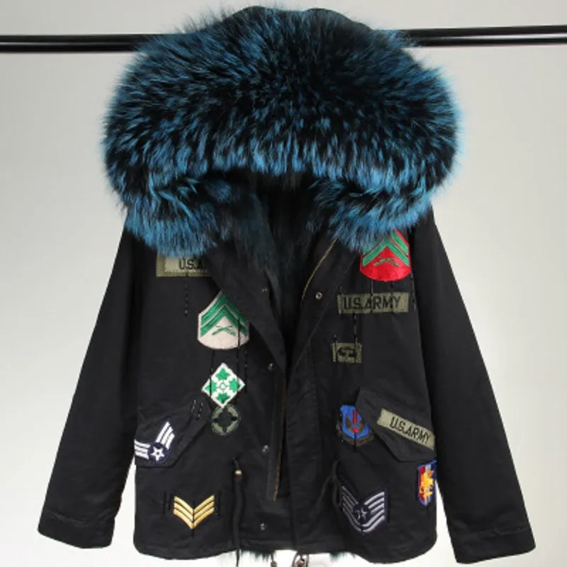 Women's Winter Casual Denim Thick Short Parka With Raccoon Fur