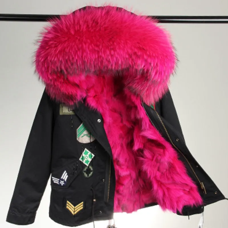 Women's Winter Casual Denim Thick Short Parka With Raccoon Fur