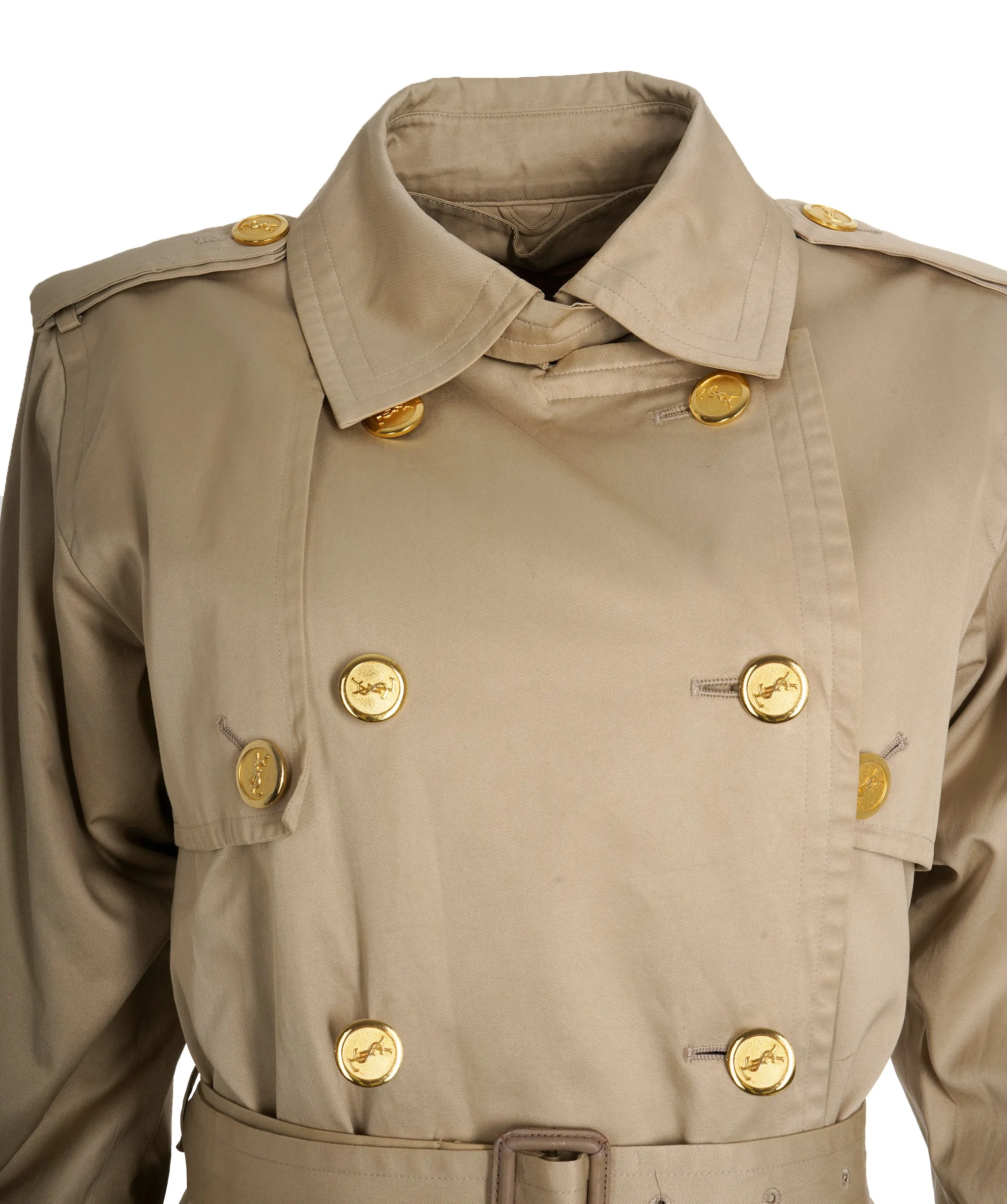 YSL Vintage Beige Detachable Lining Belted Trench Coat DBXS3249