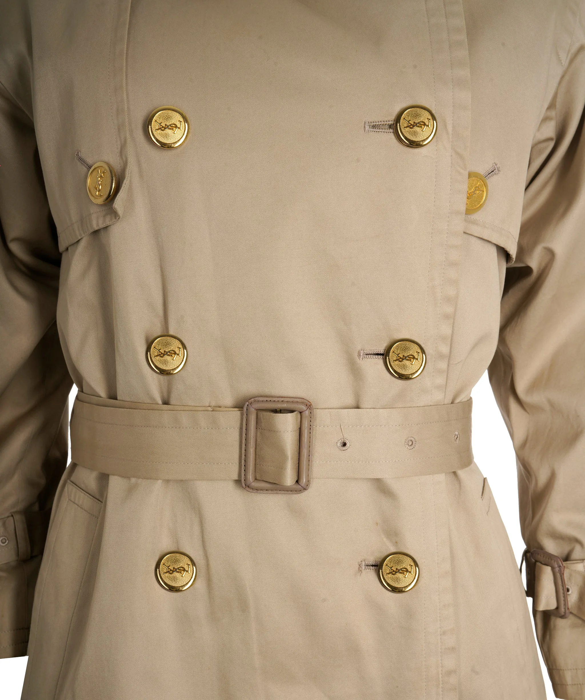 YSL Vintage Beige Detachable Lining Belted Trench Coat DBXS3249