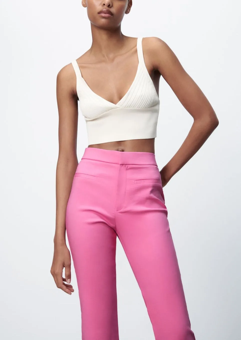 ZARA Women's pants pink cropped flared pants, S